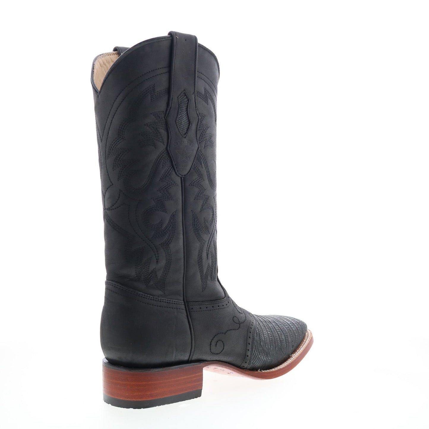 Los Altos Square Toe Teju Lizard Saddle Mens Black Wide Cowboy Western Boots