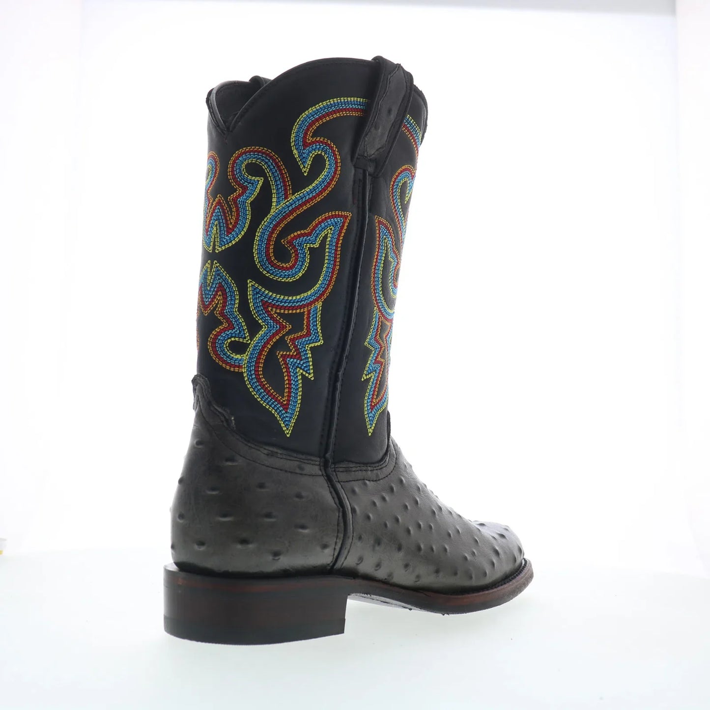 Dingo Ranger Ostrich Print Leather Mens Black Extra Wide Western Boots