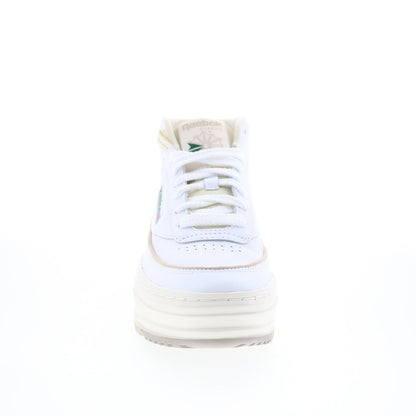 Reebok Club C Geo Mid Womens White Leather Lace Up Lifestyle Sneakers Shoes