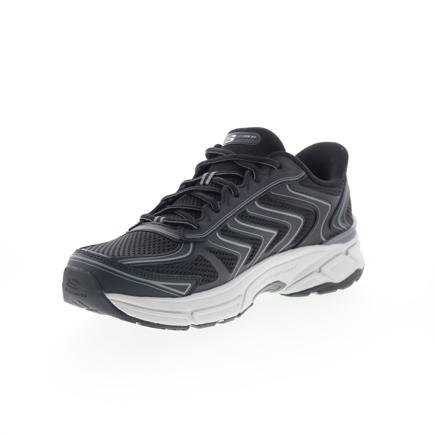 Skechers Slip-ins Stamina Sport Mens Black Leather Lifestyle Sneakers Shoes