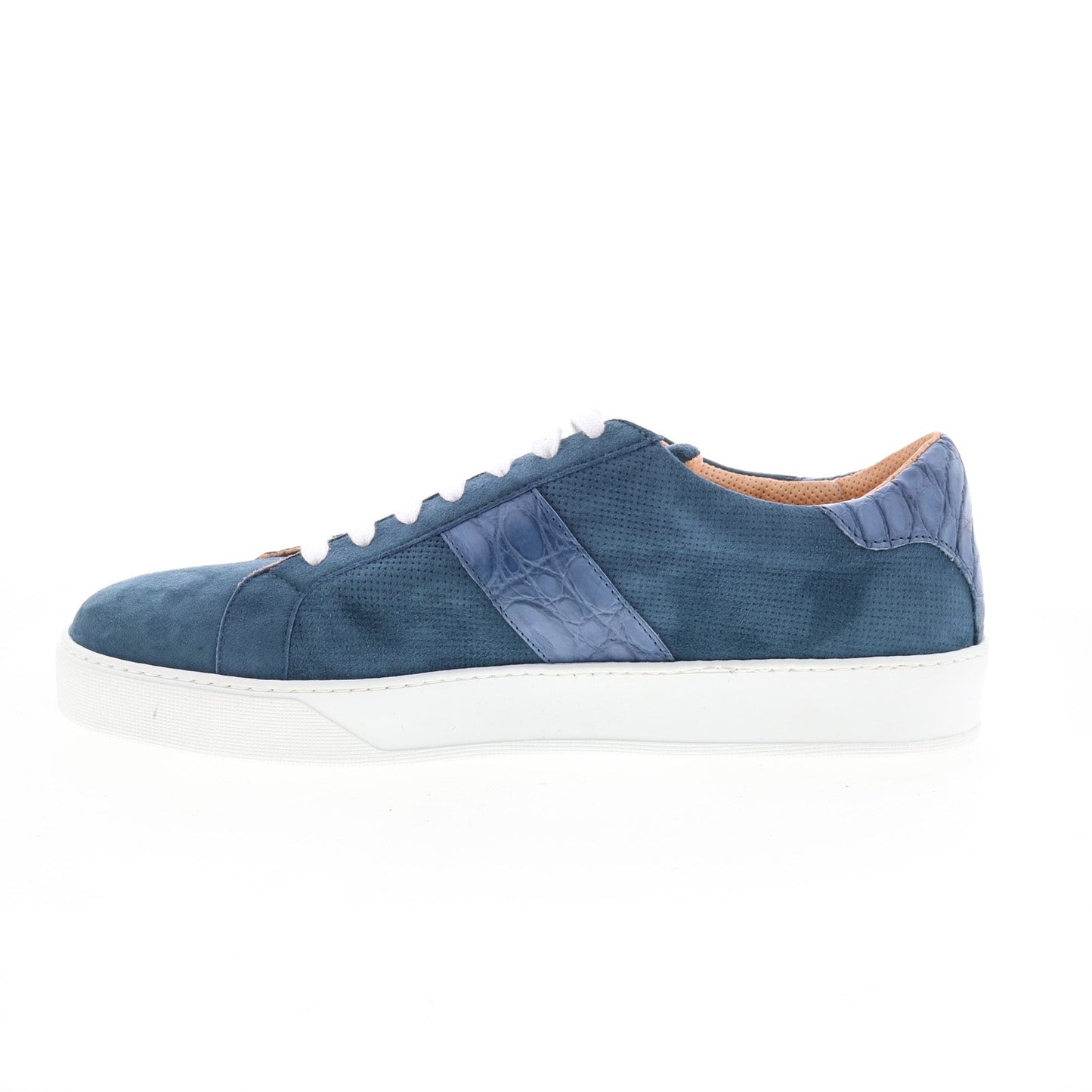 Zelli Italia Olympias Suede Calfskin Crocodile Mens Blue Sneakers Shoes