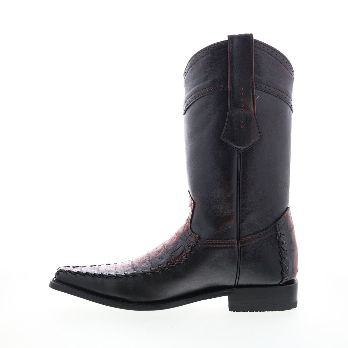 Los Altos Square Toe Caiman Belly Mens Black Wide Cowboy Western Boots