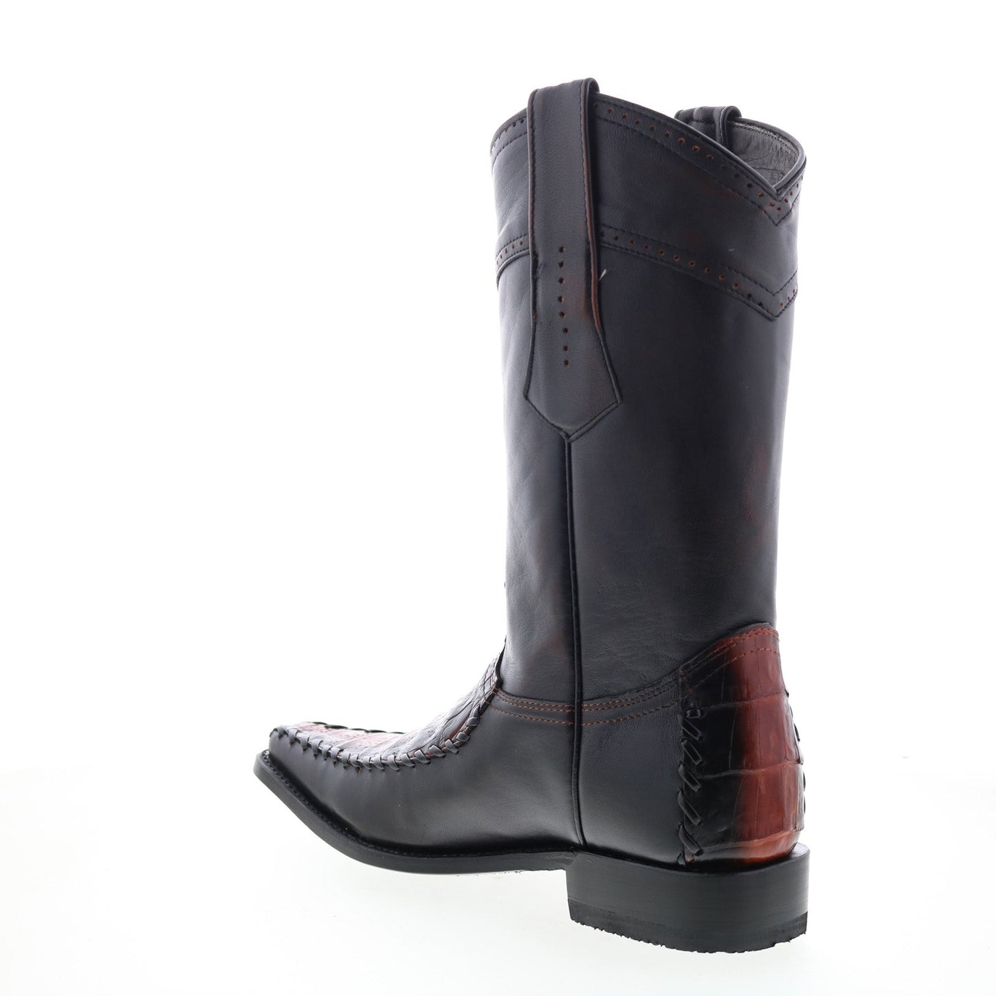 Los Altos Square Toe Caiman Belly Mens Black Wide Cowboy Western Boots