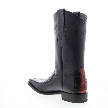 Los Altos Square Toe Caiman Belly Mens Black Wide Cowboy Western Boots