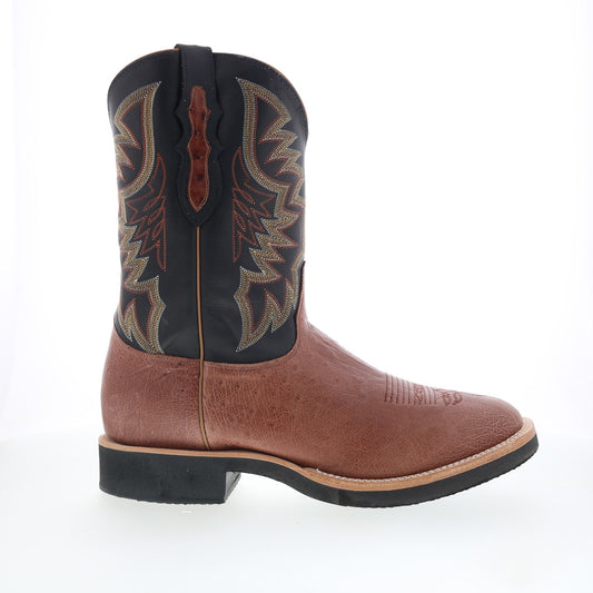Justin Boots Pascoe Smooth Ostrich Made In USA Mens Black Wide Western Boots