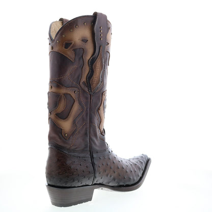 Los Altos 3X Toe Ostrich 95VF0316 Mens Brown Wide Cowboy Western Boots