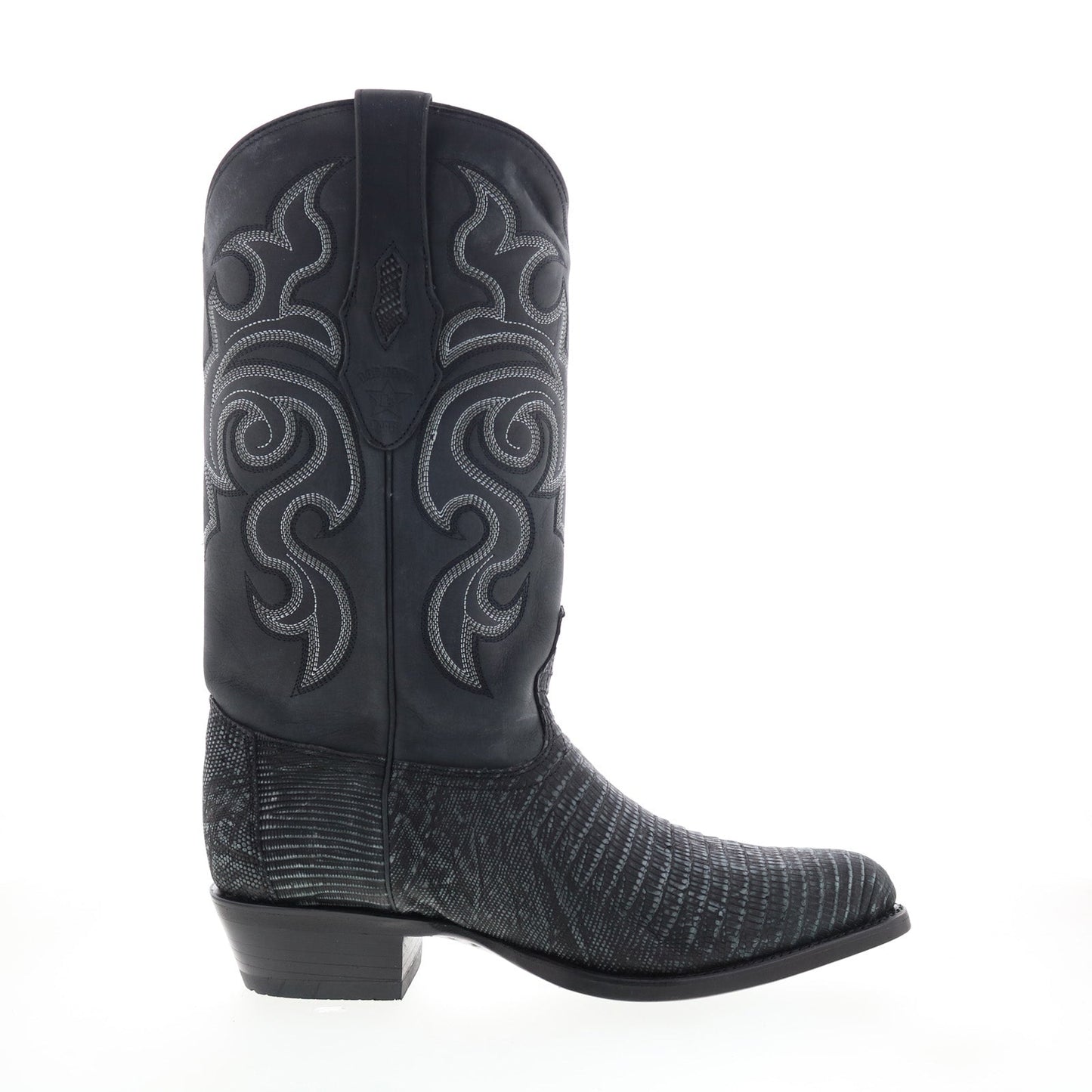 Los Altos J-Toe Teju Lizard Exotic Leather Mens Black Wide Cowboy Western Boots