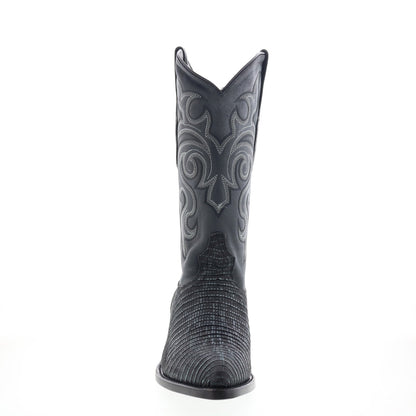 Los Altos J-Toe Teju Lizard Exotic Leather Mens Black Wide Cowboy Western Boots