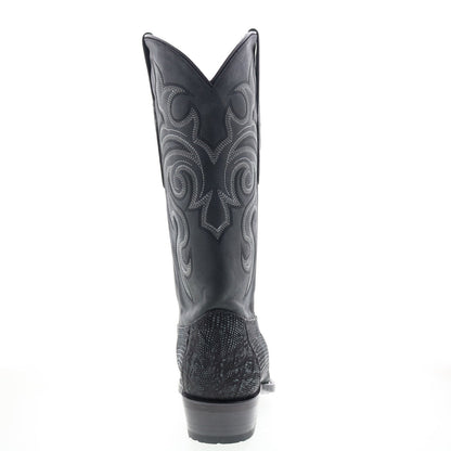 Los Altos J-Toe Teju Lizard Exotic Leather Mens Black Wide Cowboy Western Boots