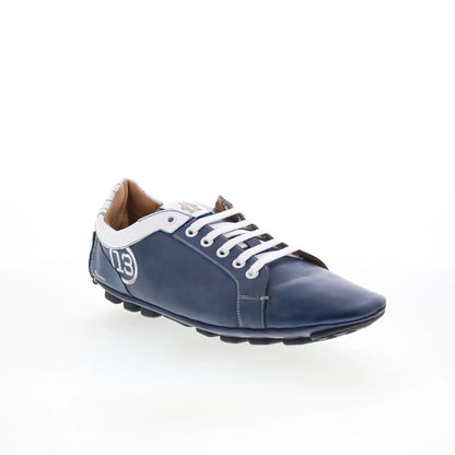 Di Bianco Monza Mens Blue Leather Lace Up Lifestyle Sneakers Shoes