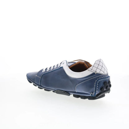 Di Bianco Monza Mens Blue Leather Lace Up Lifestyle Sneakers Shoes