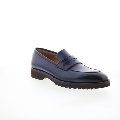Pastori by Di Bianco Titus Mens Blue Leather Loafers & Slip Ons Penny Shoes