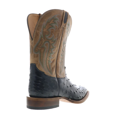 Tony Lama Castillo Full Quill Ostrich Made In USA Mens Black Western Boots
