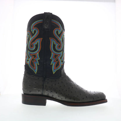Dingo Ranger Ostrich Print Leather DI-131 Mens Black Cowboy Western Boots