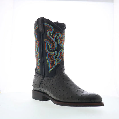 Dingo Ranger Ostrich Print Leather Mens Black Extra Wide Western Boots