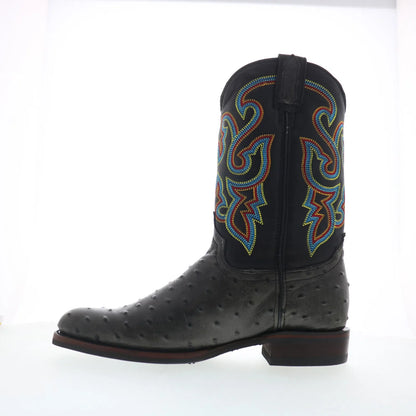 Dingo Ranger Ostrich Print Leather DI-131 Mens Black Cowboy Western Boots