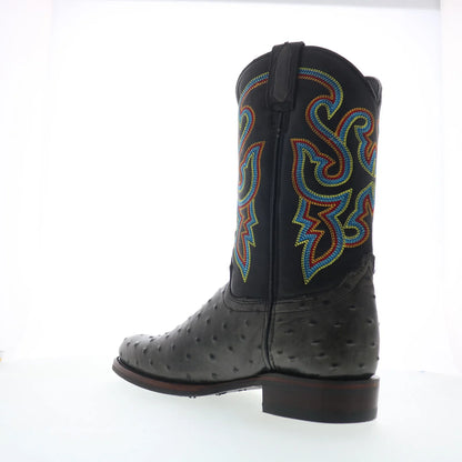 Dingo Ranger Ostrich Print Leather DI-131 Mens Black Cowboy Western Boots