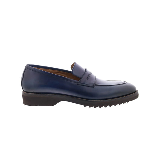 Pastori by Di Bianco Titus Mens Blue Leather Loafers & Slip Ons Penny Shoes