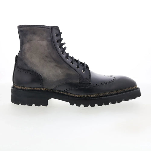 Di Bianco Trento Mens Black Leather Lace Up Casual Dress Boots