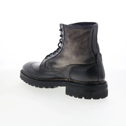 Di Bianco Trento Mens Black Leather Lace Up Casual Dress Boots