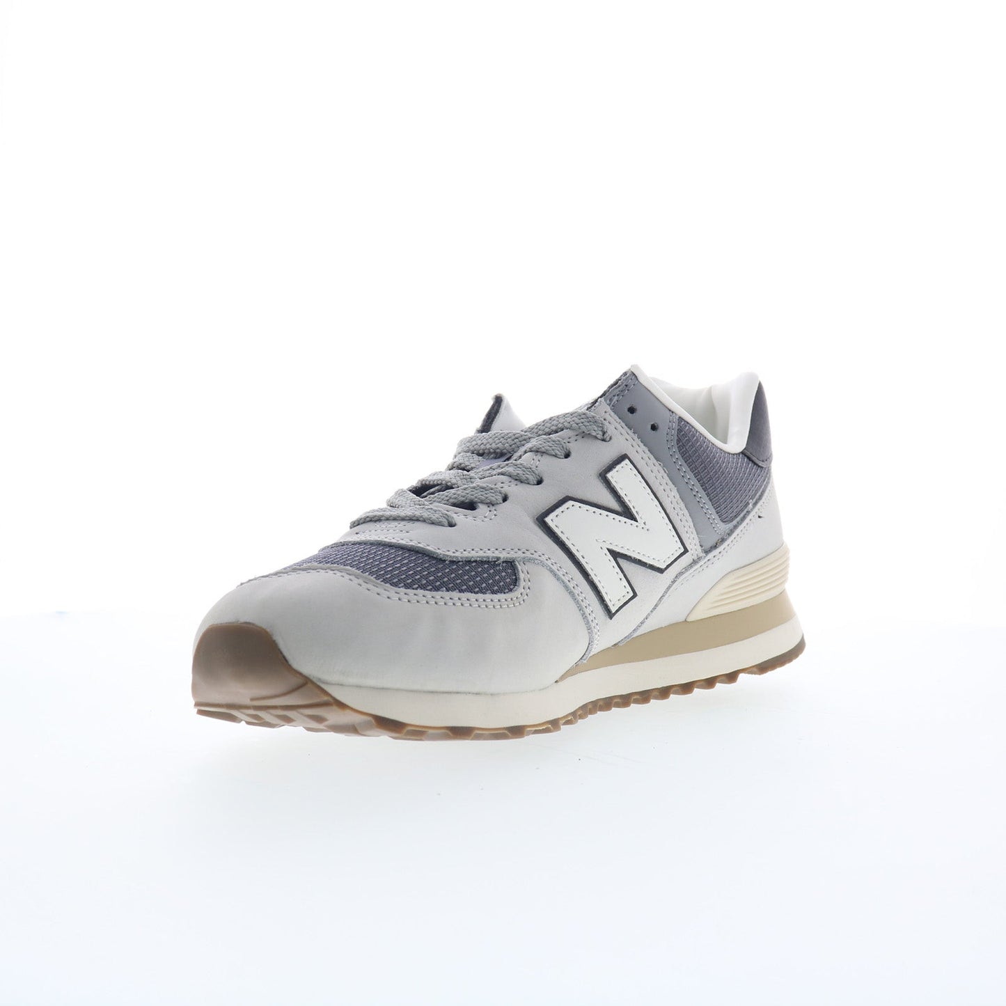 New Balance 574 U57418X Mens Gray Leather Lace Up Lifestyle Sneakers Shoes